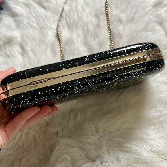 Halston Heritage Acrylic Glitter Clutch Shoulder Bag Clutch Sparkles Hard Shell - Picture 3 of 13